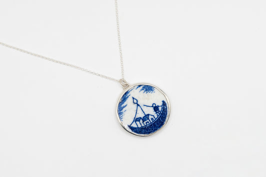 Blue & White Willow pattern ceramic pendant