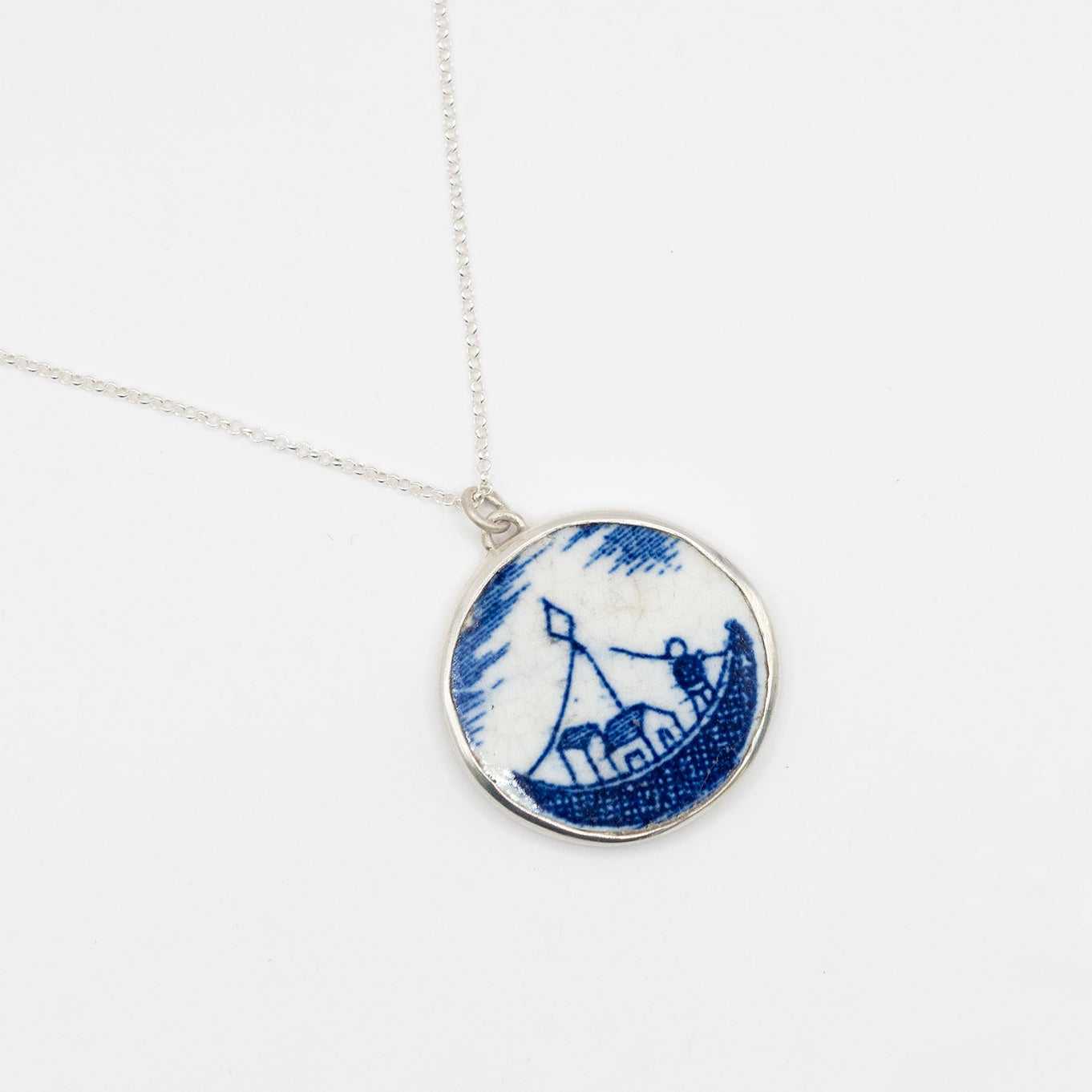 Blue & White Willow pattern ceramic pendant
