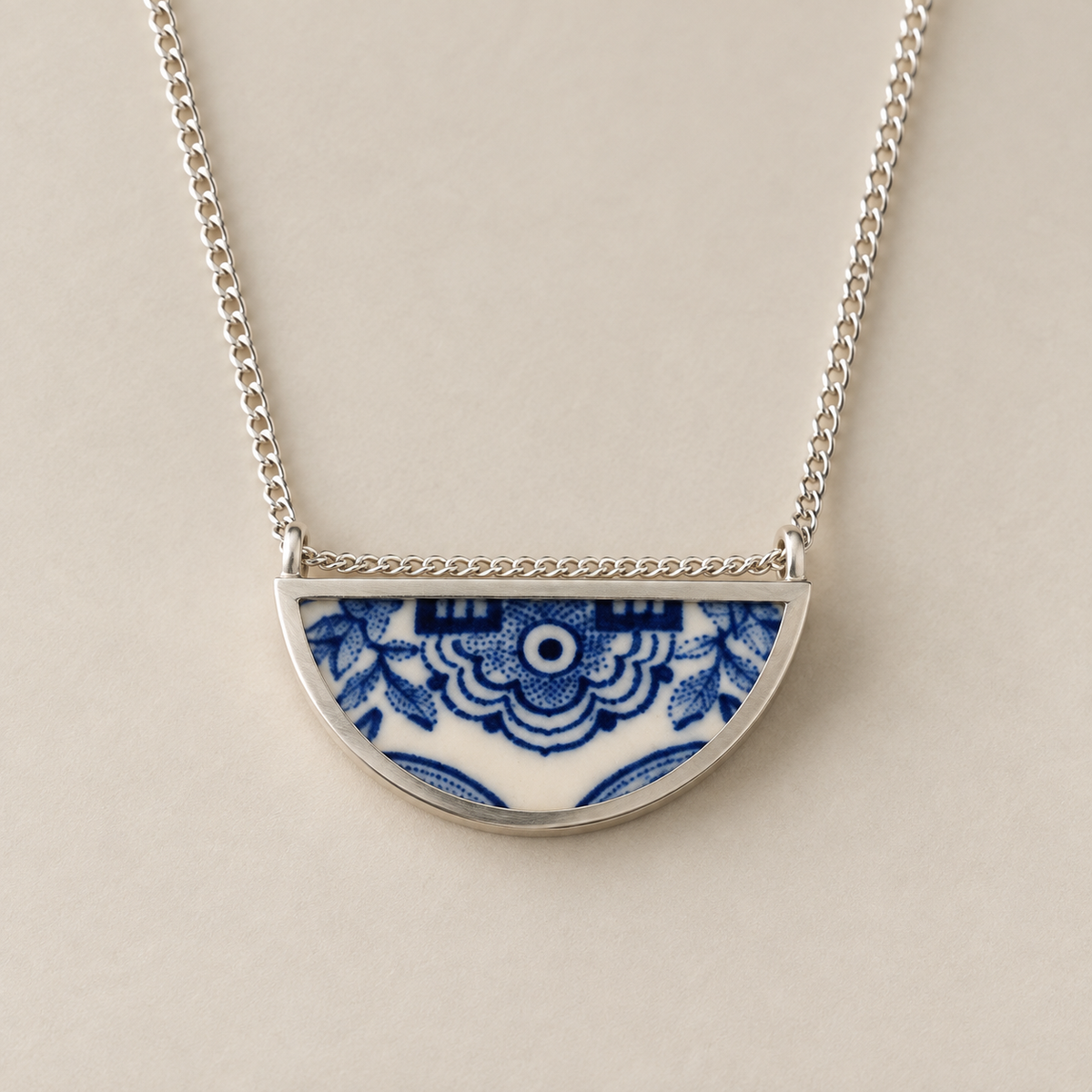 Once a plate- willow pattern half round pendant
