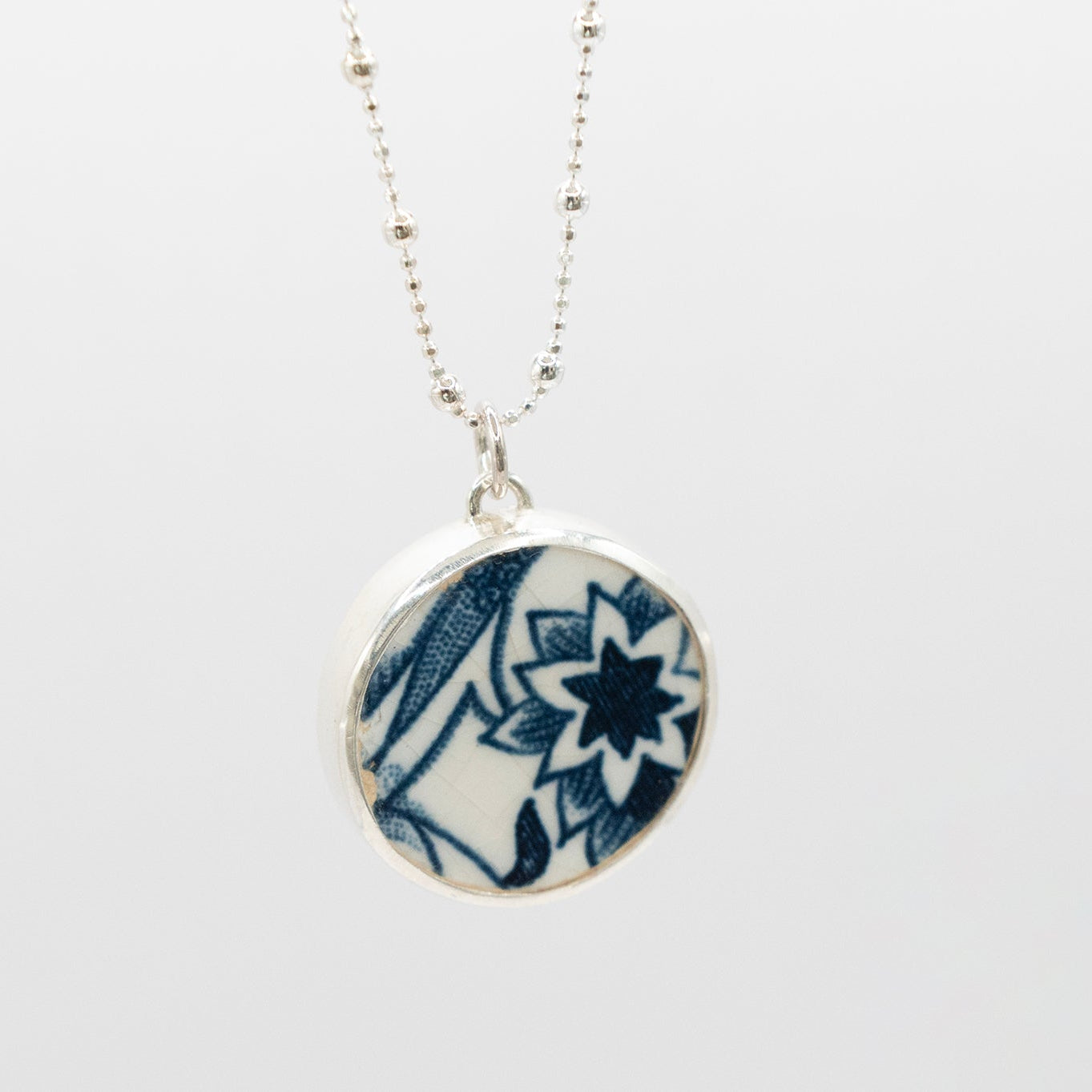 Blue & White Pattern Ceramic Pendant | Natasha Wood Jewellery
