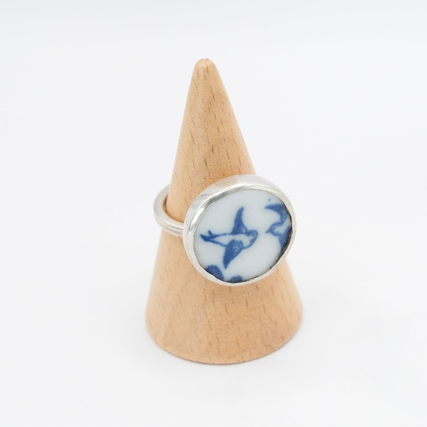 Lovebird Willow Pattern Ring | Antique Ceramic Sterling Silver
