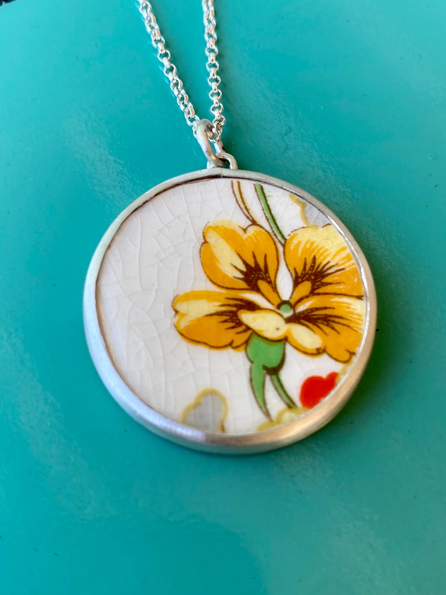 Nasturtium ceramic pendant
