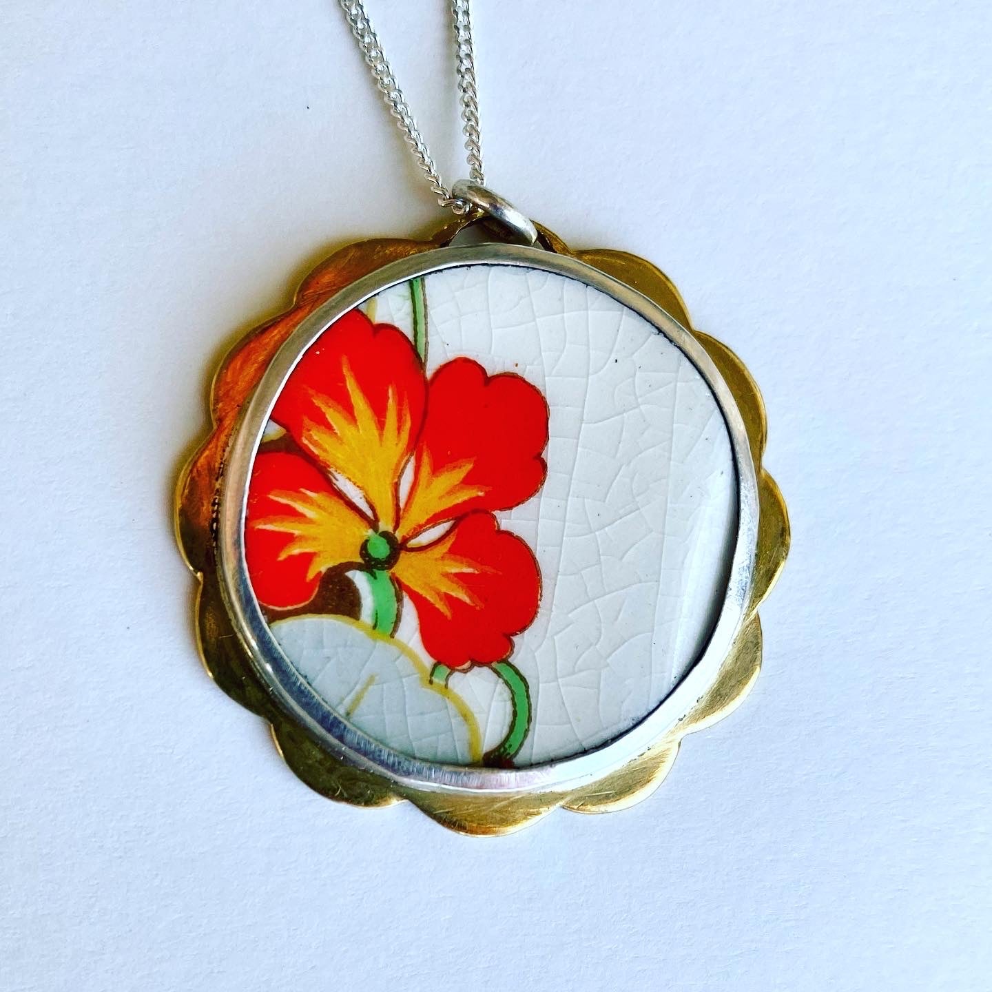 Orange nasturtium ceramic pendant