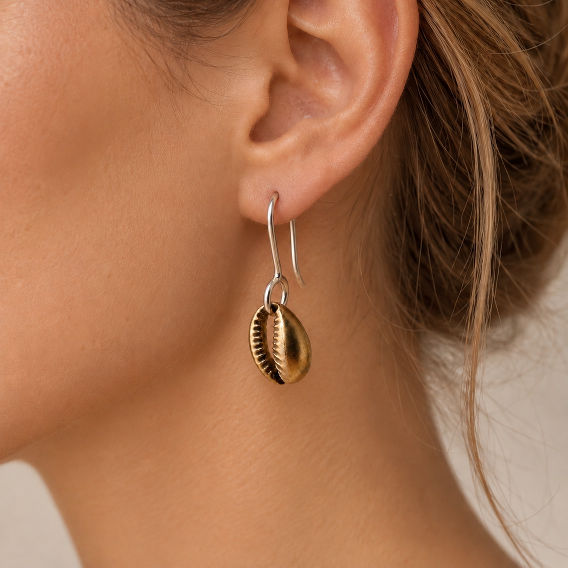 Balinese Cowrie hook earrings
