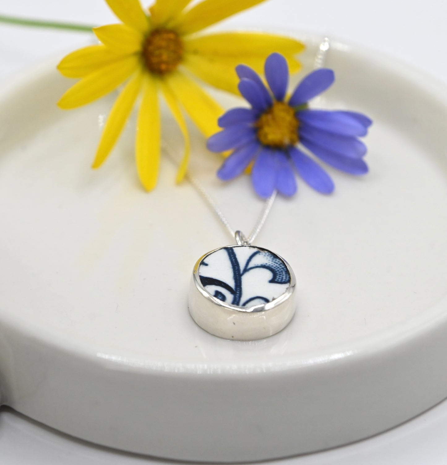 Broken china double sided pendant