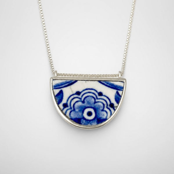 Blue and white half round pendant
