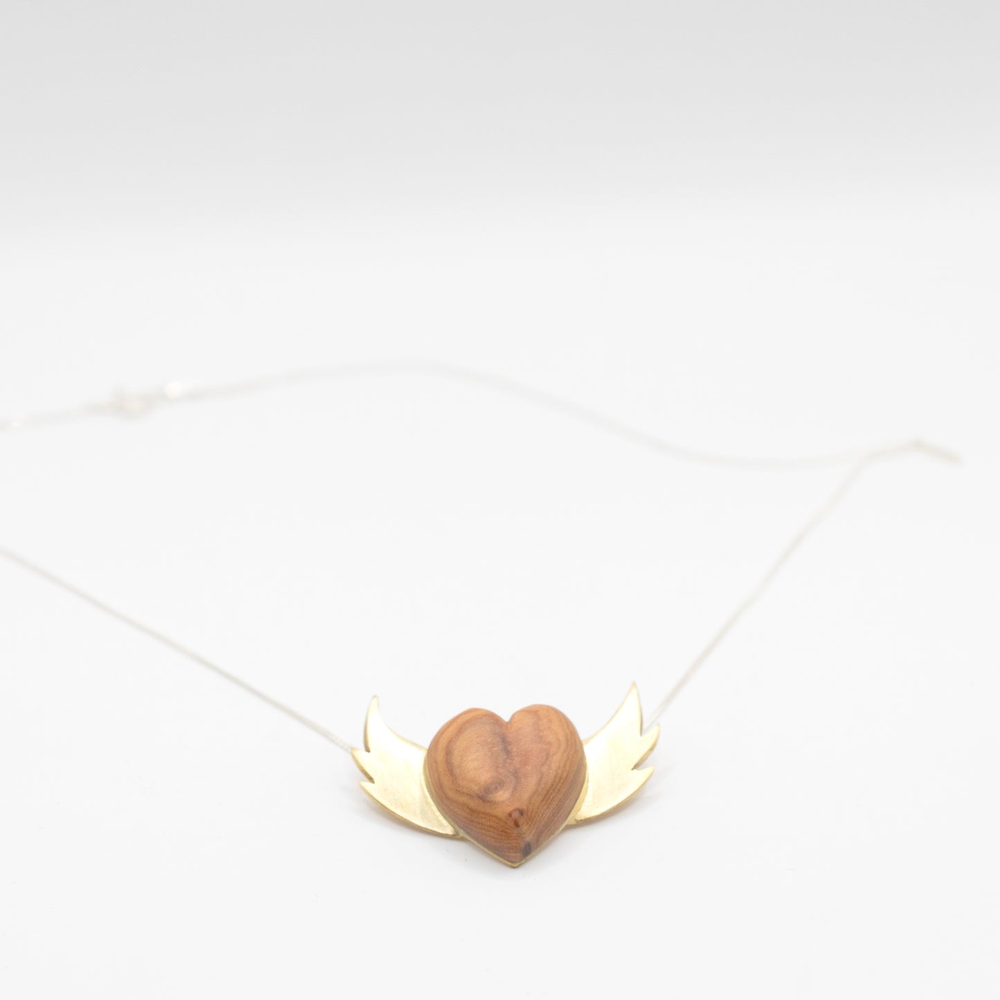 Olive Wood Heart with Silver Wings🤎