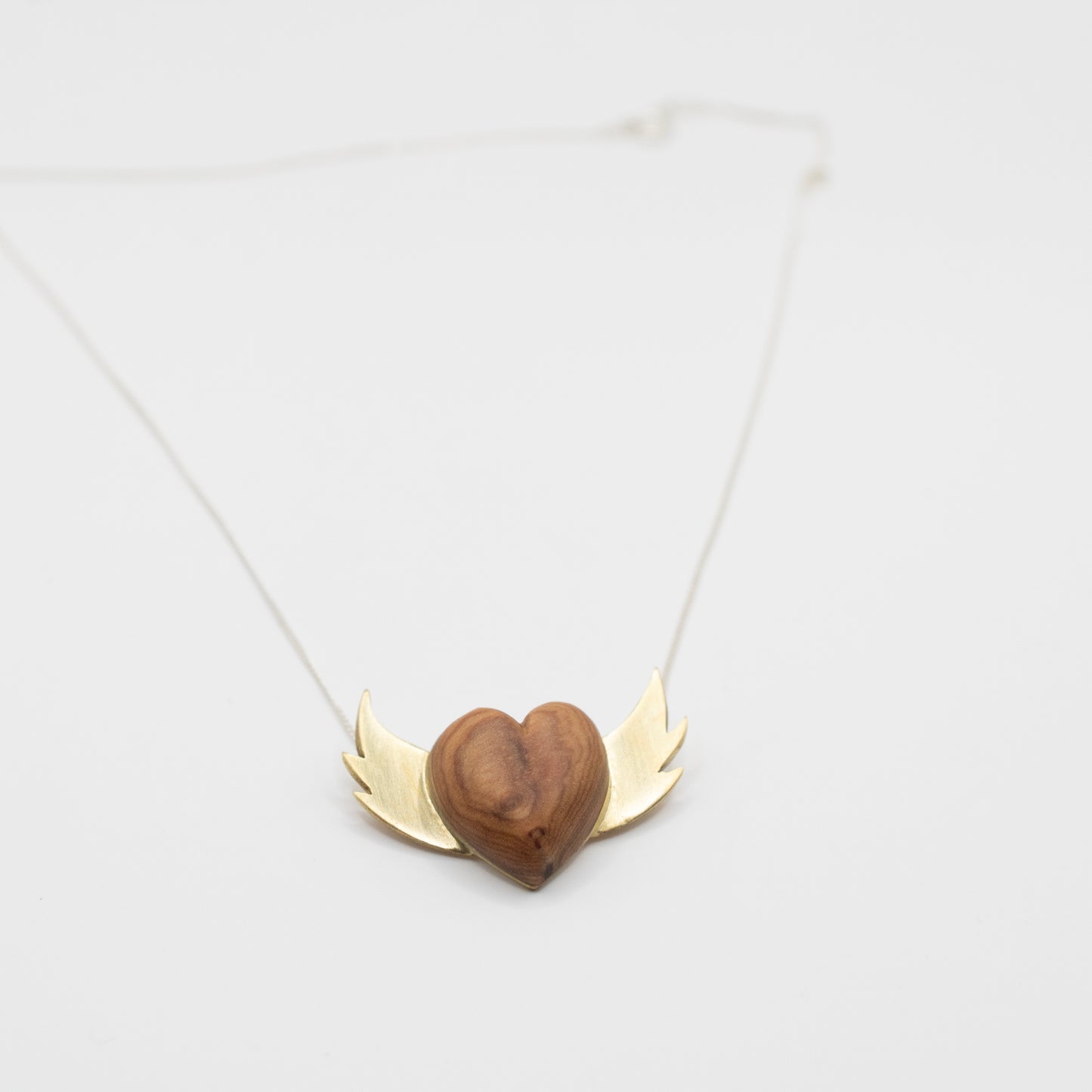 Olive Wood Heart with Silver Wings🤎