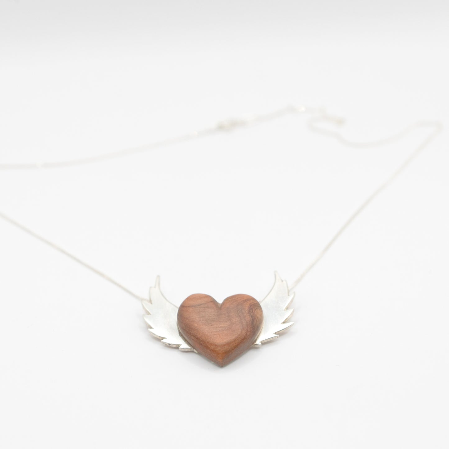 Olive Wood Heart with Silver Wings🤎