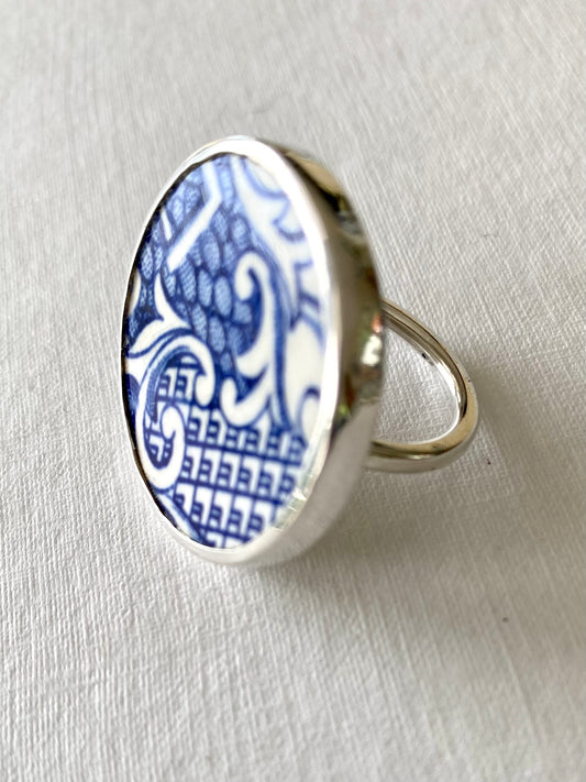 Large Blue & white Ceramic Ring