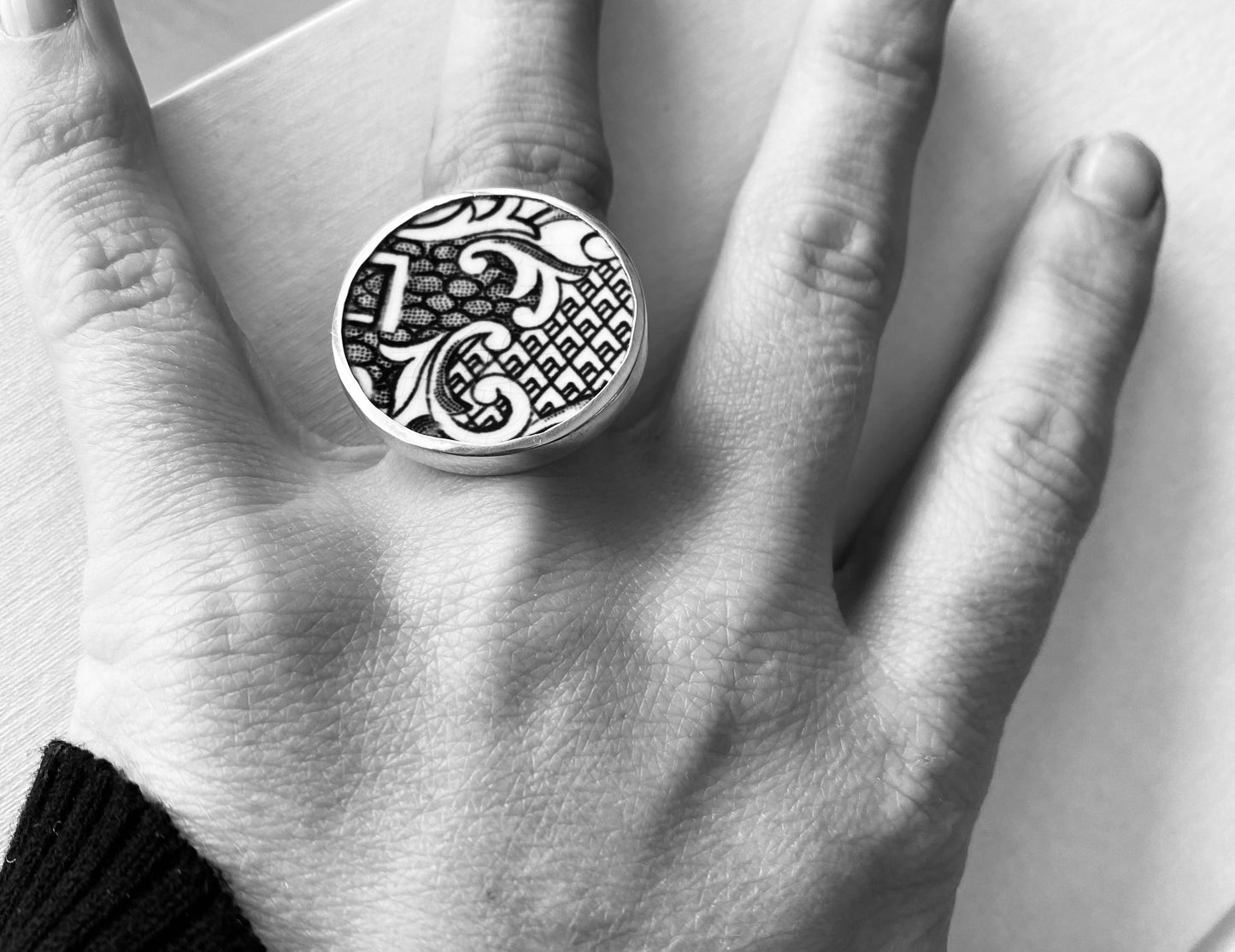 Large Blue & white Ceramic Ring