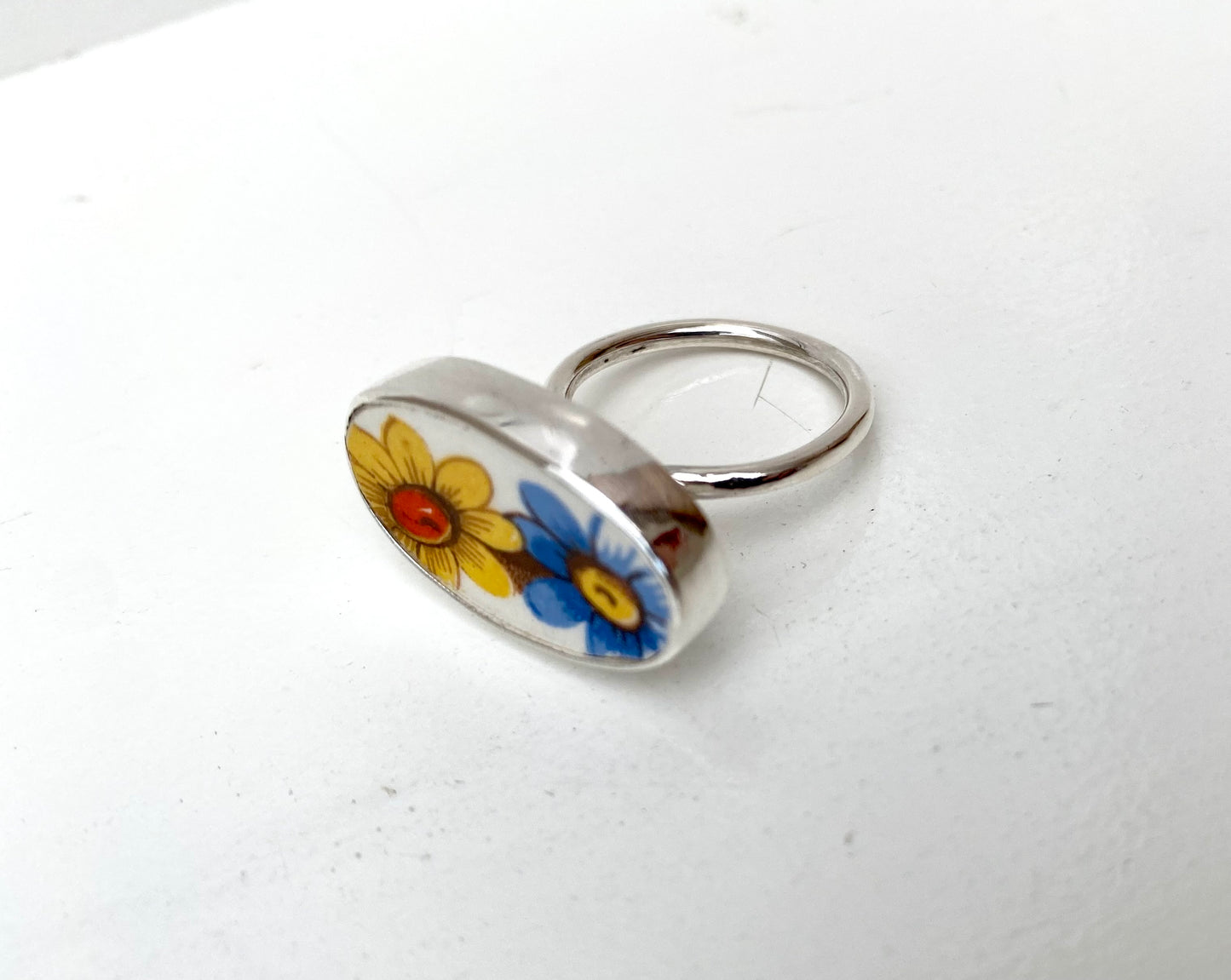 Raised Ceramic and silver ring
