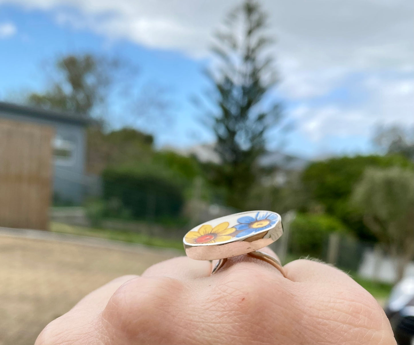 Raised Ceramic and silver ring