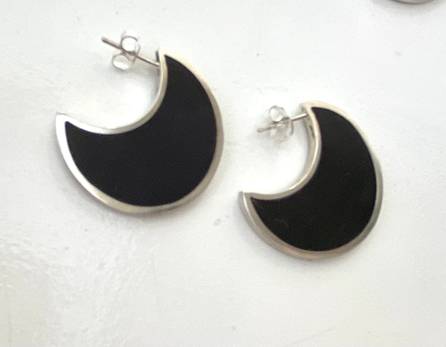 Moon stud earrings with Wood