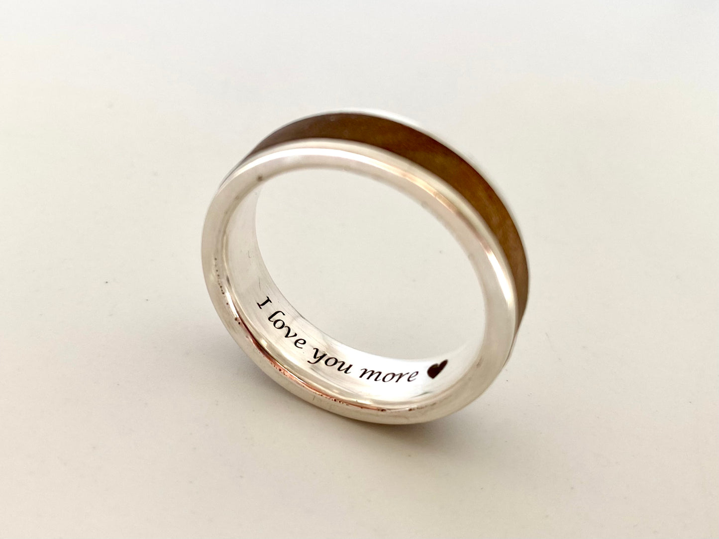 Olive wood and silver wedding band