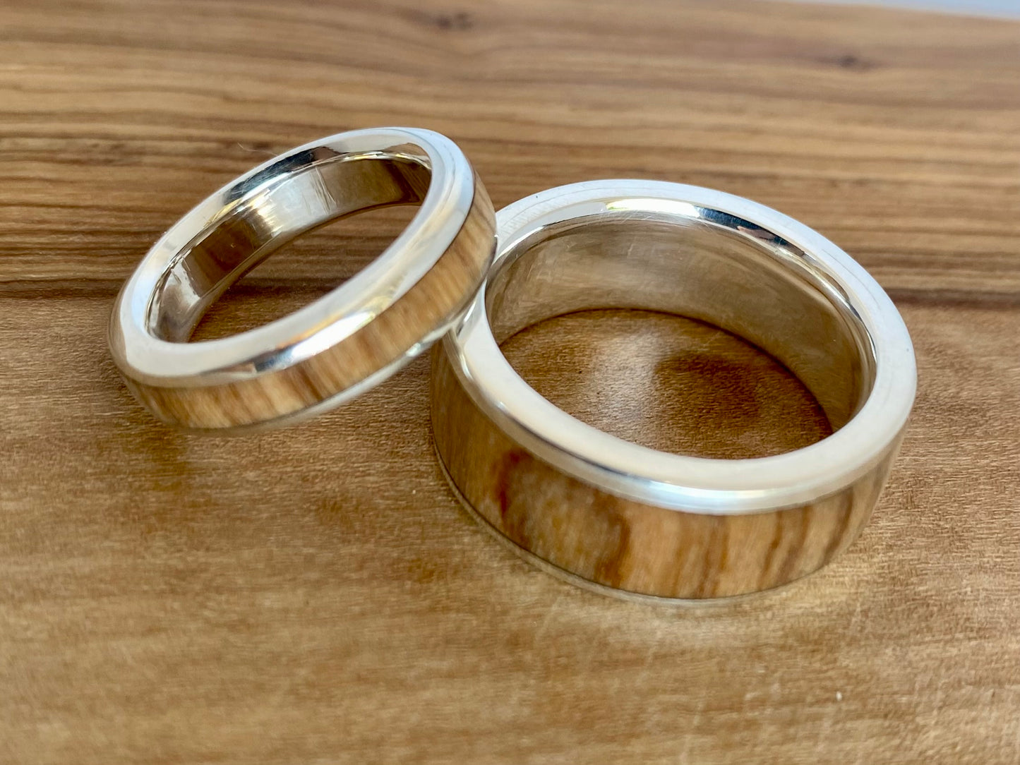 Olive wood and silver wedding band