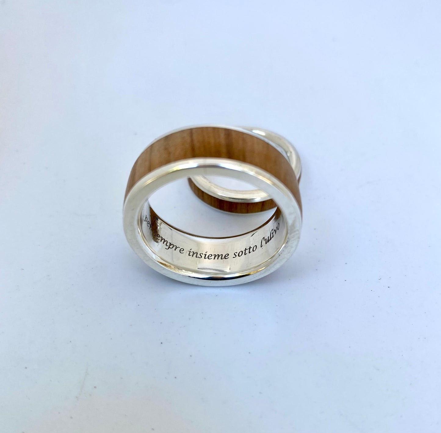 Olive wood and silver wedding band