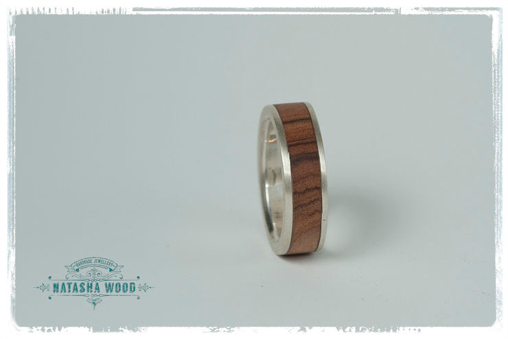 Olive wood and silver wedding band