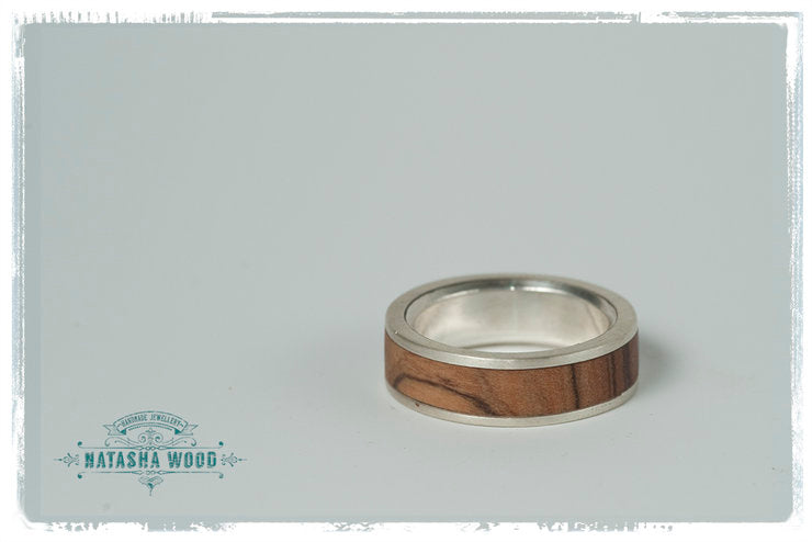 Olive wood and silver wedding band