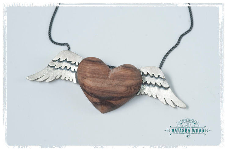 Silver winged wooden Heart