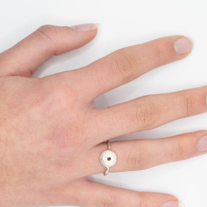 Sea Urchin Ring - sterling silver worn on hand showing scale and fit
