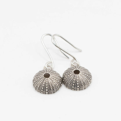 Sea Urchin Hook Earrings - pair flat lay oxidised sterling silver