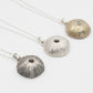 Extra Large Sea Urchin Pendant - all three finishes oxidized silver, shiny silver and brass side by side