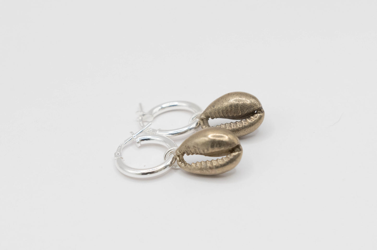 Cowry shells on silver hoops