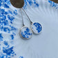 Customisable Vintage China Silver Earrings displayed on matching blue and white patterned porcelain