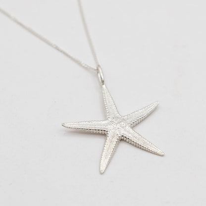 Silver starfish pendant on a white background