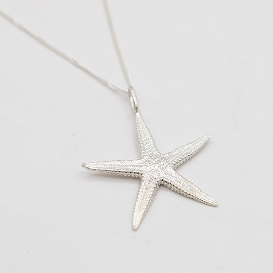 Silver starfish pendant on a white background