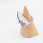 Half round ring with blue and white antique ceramic set in silver