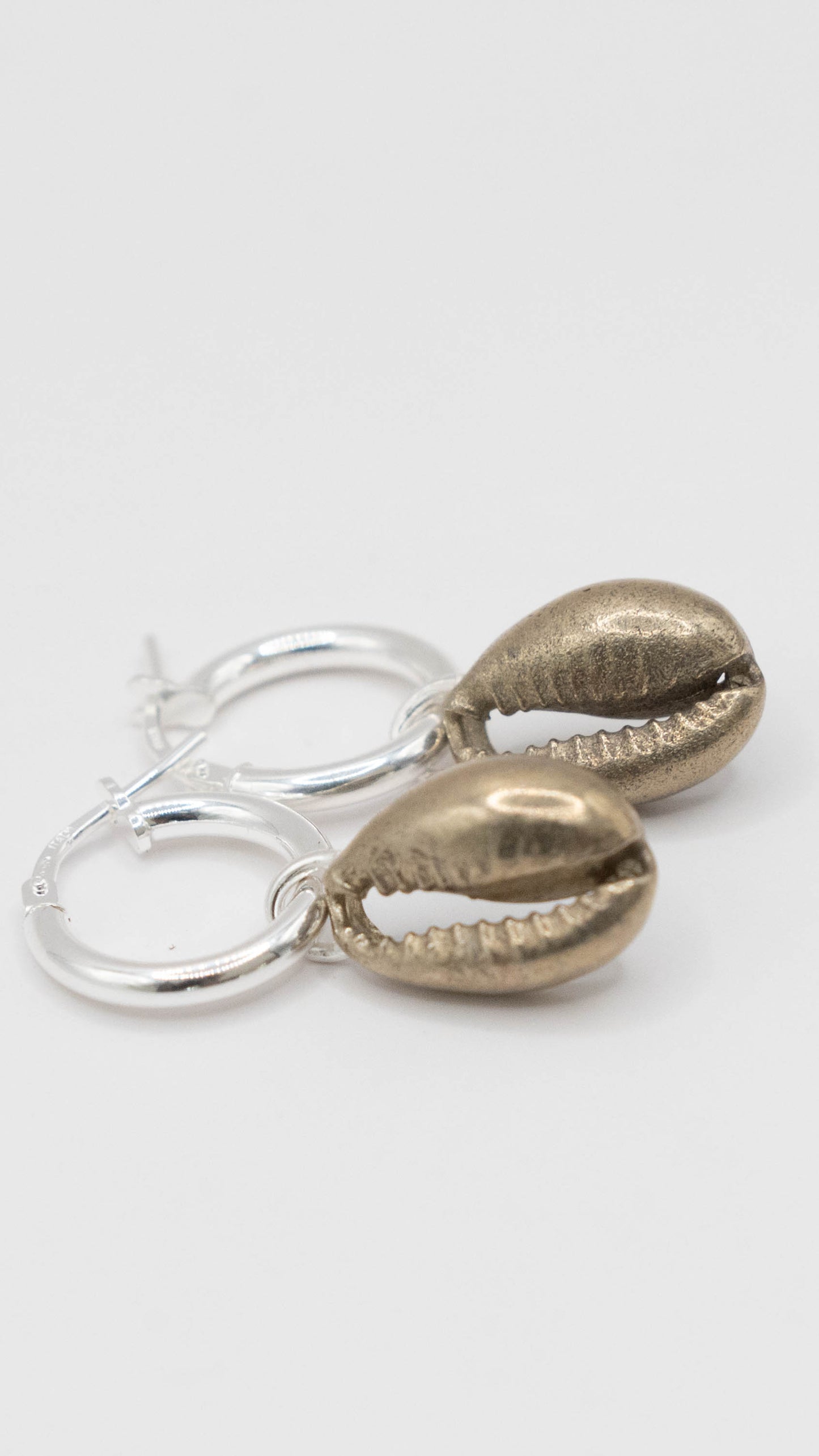 Cowry shells on silver hoops