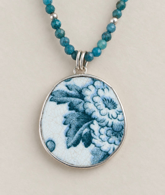Once a plate - green floral pendant