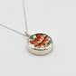 Golden Lotus Bloom pendant - front view orange and green lotus design upcycled ceramic sterling silver