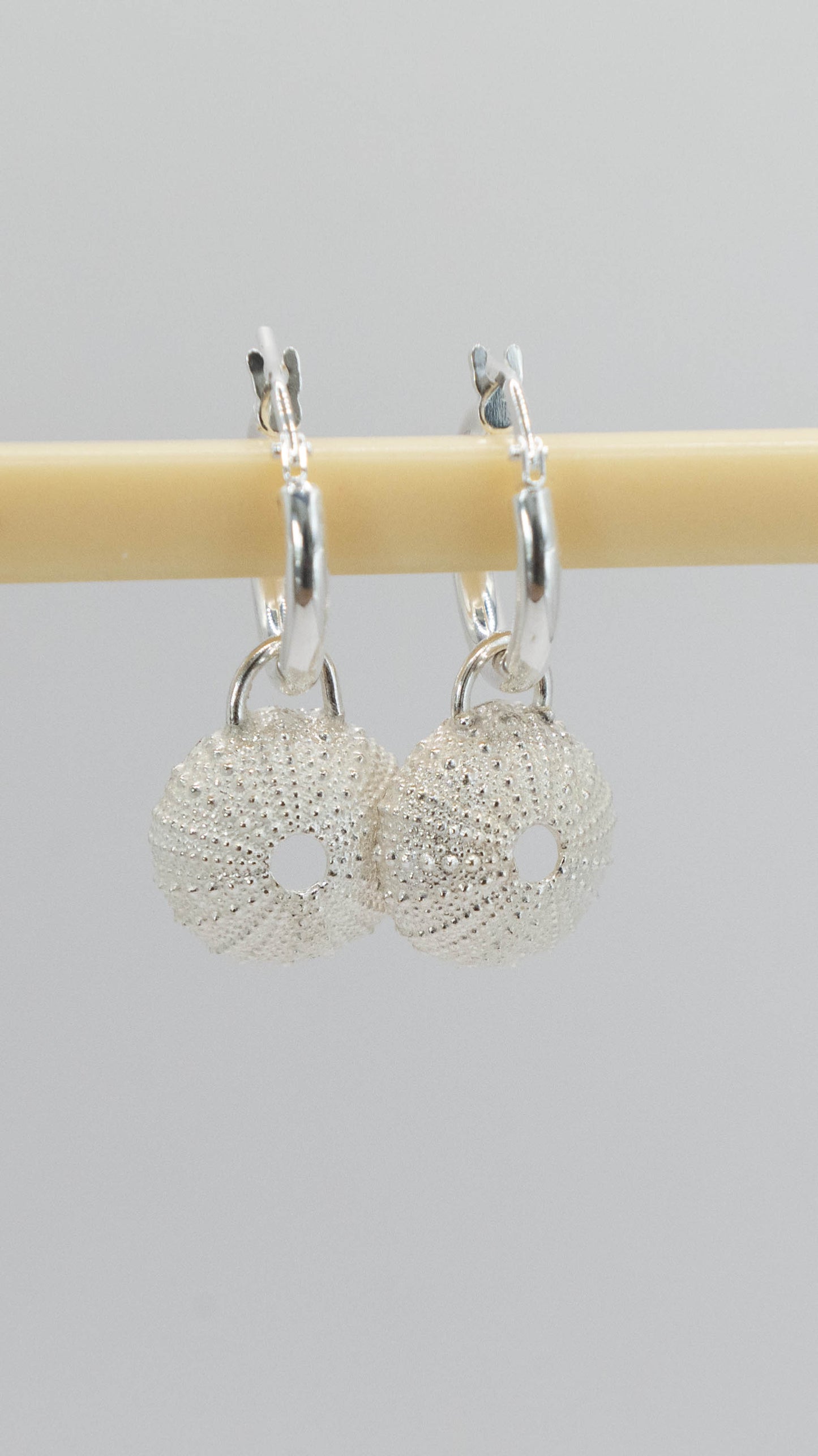 Silver Urchin charm on silver hoops