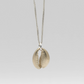 Sterling Silver Cowrie Shell Pendant on satellite ball chain - angled product view on white background
