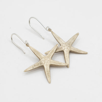 Starfish Earrings - brass finish flat lay showing natural casting texture