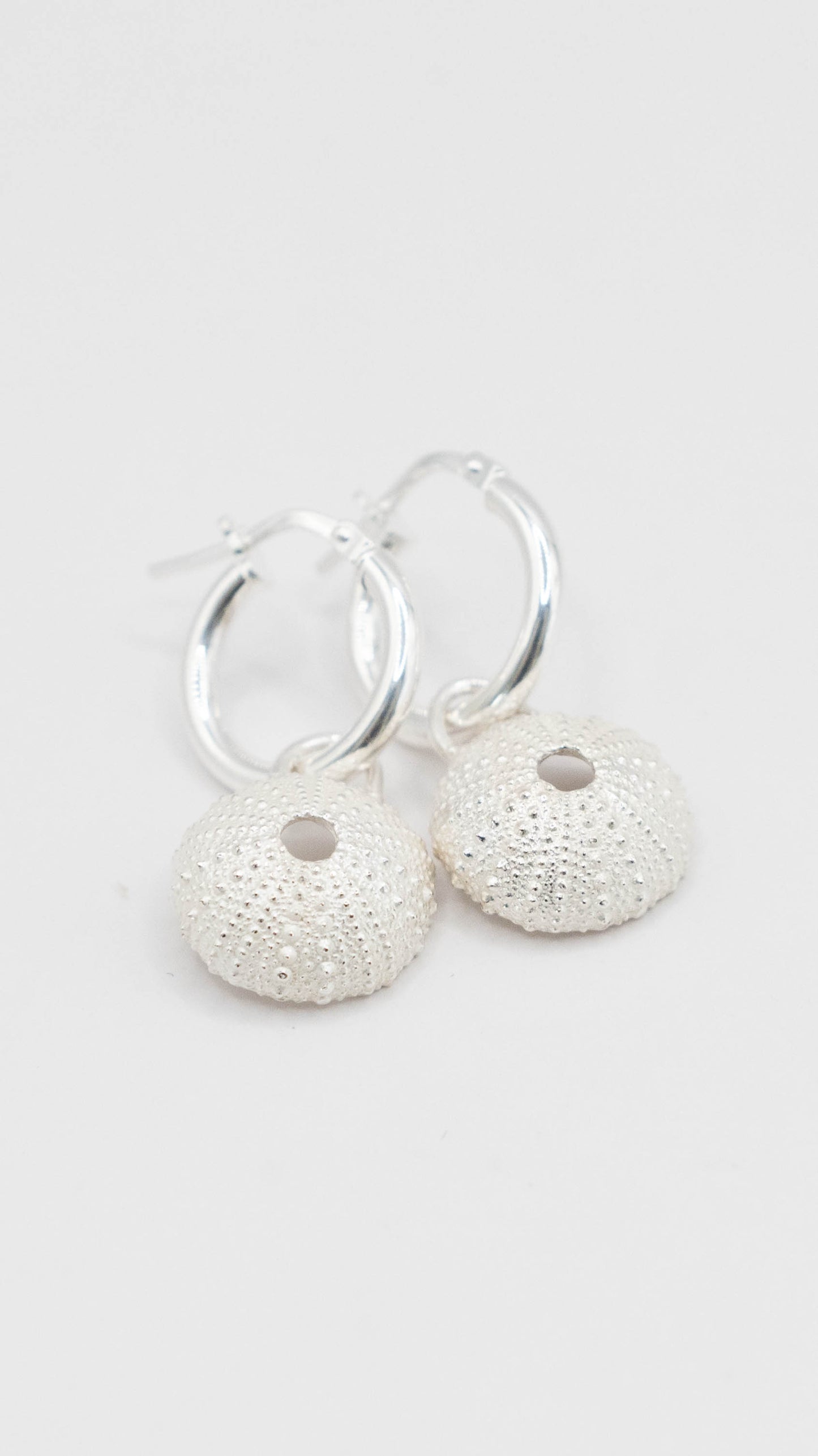 Silver Urchin charm on silver hoops