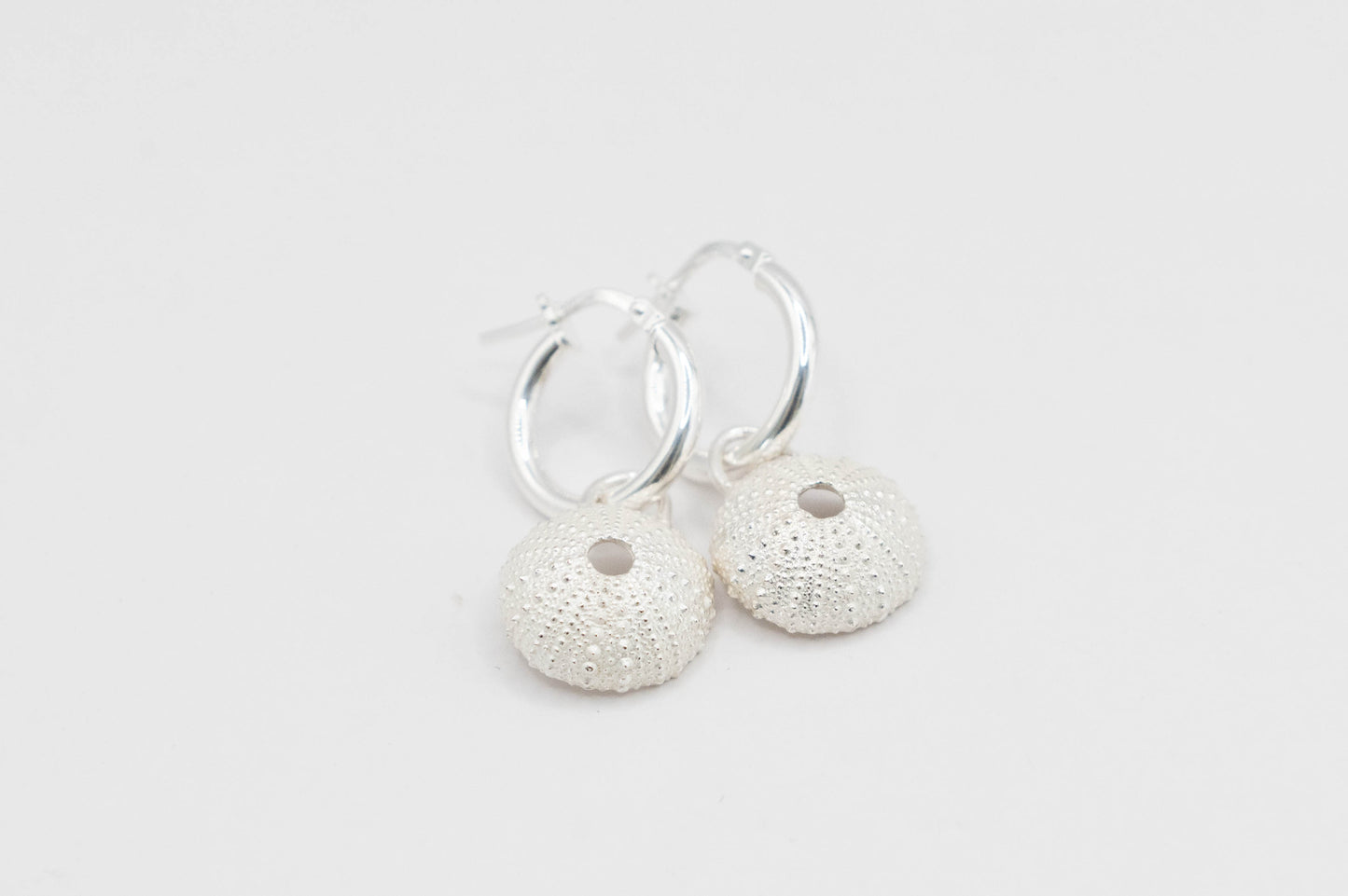 Silver Urchin charm on silver hoops