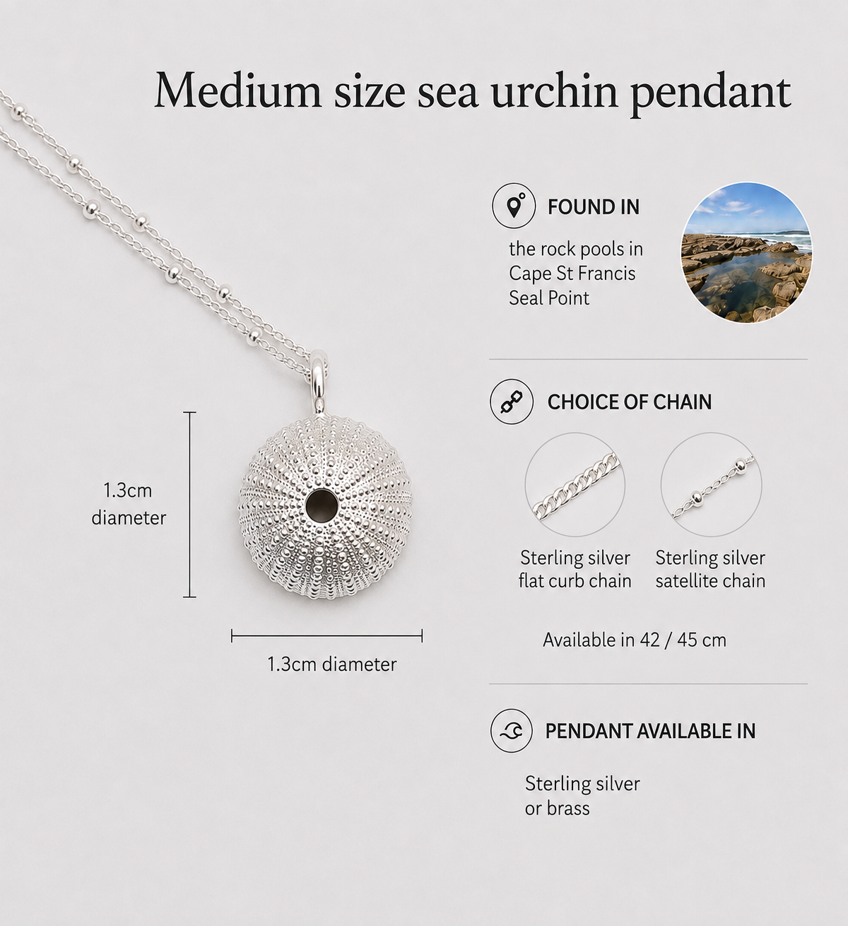 Cape St Francis Sea Urchin Pendant- medium | Natasha Wood Jewellery