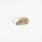 Brass Black Mussel Shell Ring - three-quarter view showing shell texture and silver band contrast