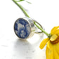 Blue and white ceramic ring set with sterling silver