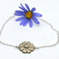 Daisy Flower Bracelet - sterling silver hand-carved daisy charm on silver chain, with blue daisy flower prop