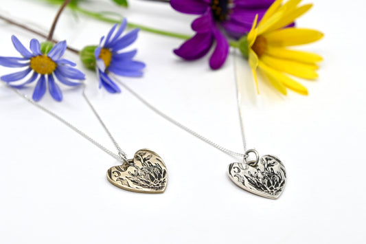 Protea heart pendant