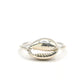 Cowrie Shell Ring - top-down view brass cowrie shell sterling silver band handmade ring