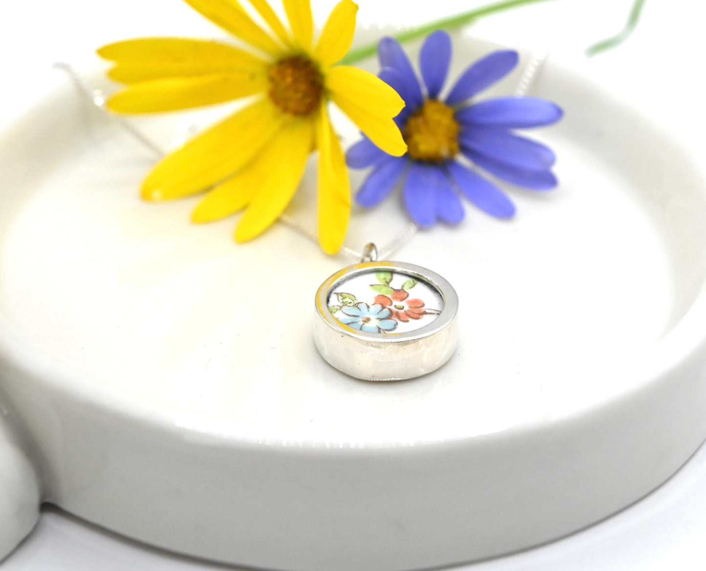 Broken china double sided pendant