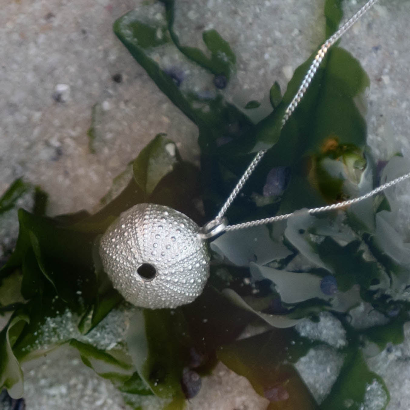 Large Silver or Brass Sea Urchin Pendant