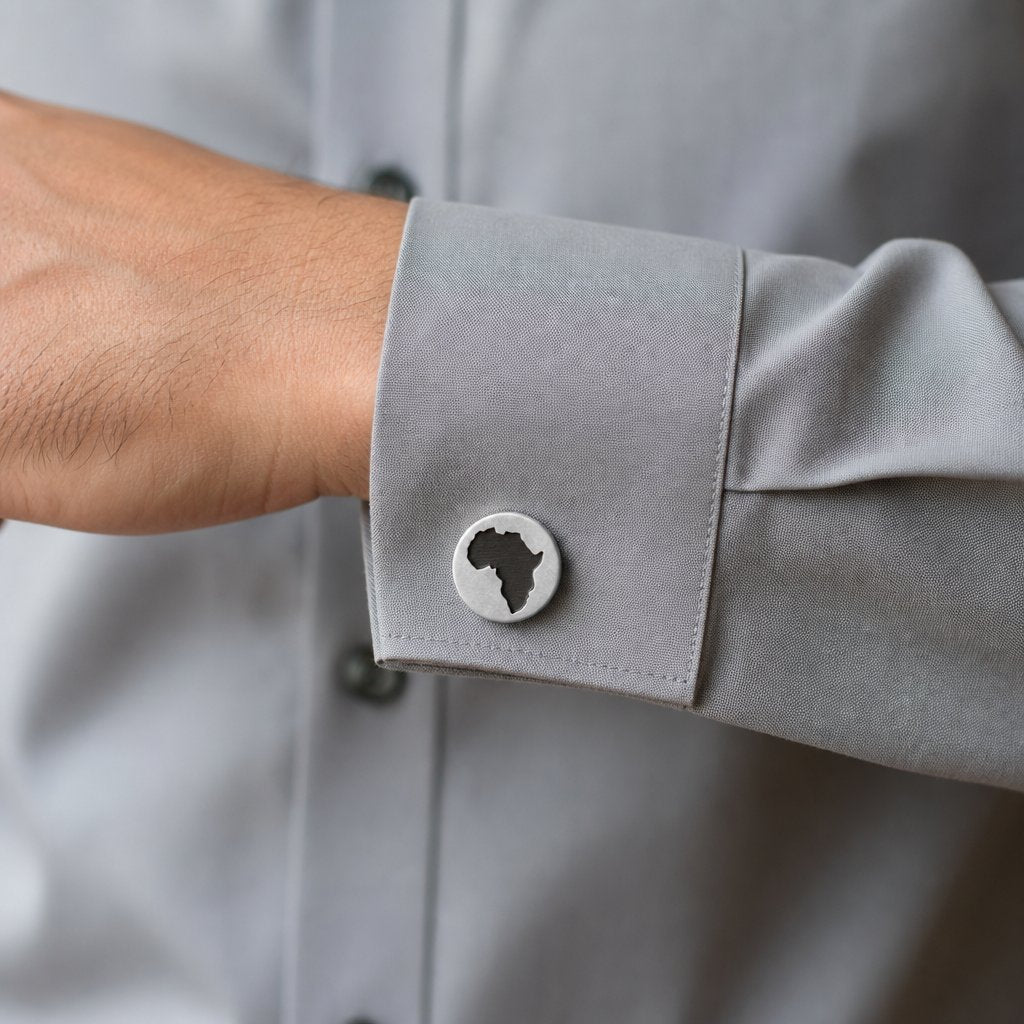 Africa Silhouette Wooden Cufflinks - African blackwood variant displayed on mans shirt cuff