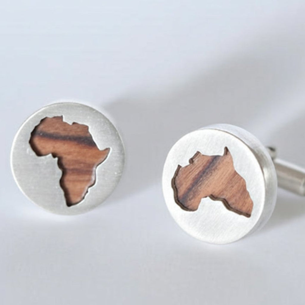 Africa Silhouette Wooden Cufflinks - olive wood variant , white background